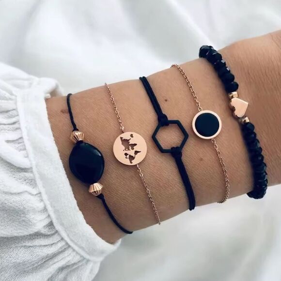 Jewelry - Elegant Black and Gold Bracelet Set